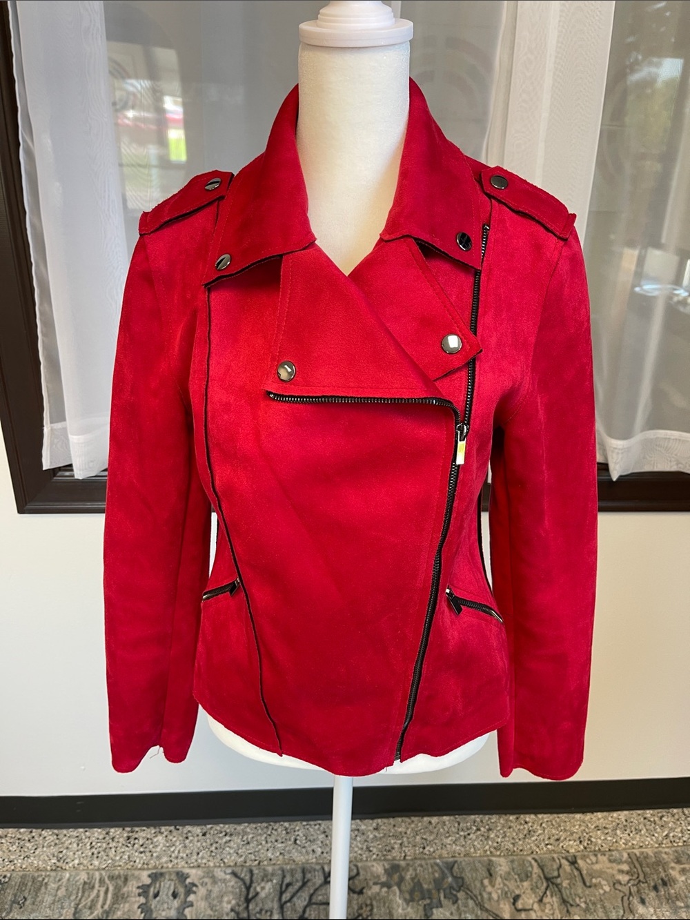 Philosophy Red Women's Moto Jacket - Classic Faux Suede Biker Style